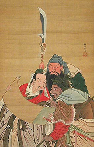 An Ukiyo-e work created by Japanese artist Sakurai Sekkan shows the Oath of the Peach Garden