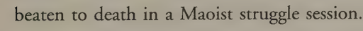screenshot of text from a book that says "beaten to death in a Maoist struggle session."