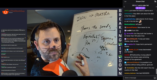 A man dressed up as the cat in the hat explains that Iran bad, attack Iran good for the DOW