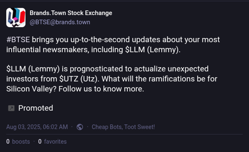 #BTSE brings you up-to-the-second updates about your most influential newsmakers, including $LLM (Lemmy).  $LLM (Lemmy) is prognosticated to actualize unexpected investors from $UTZ (Utz). What will the ramifications be for Silicon Valley? Follow us to know more.  :promoted: Promoted