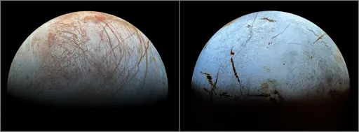 Photos of two different planets or moons placed side by side