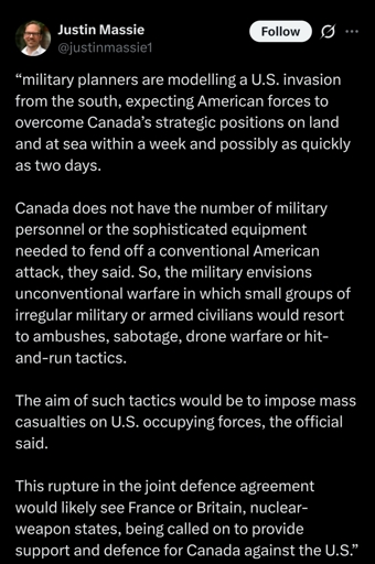 Canada thinking about using guerrila warfare in posible war with the USA