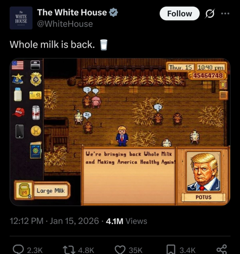 white house posted a pro trump stardew valley meme