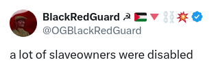 BlackRedGuard tweet saying a lot of slaveowners were disabled
