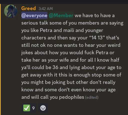 screenshot of discord message, message in body text